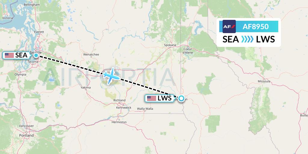 AF8950 Air France Flight Map: Seattle to Lewiston
