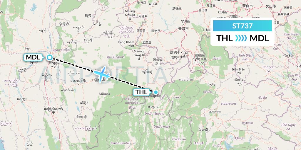 ST737 Air Thanlwin Flight Map: Tachilek to Mandalay