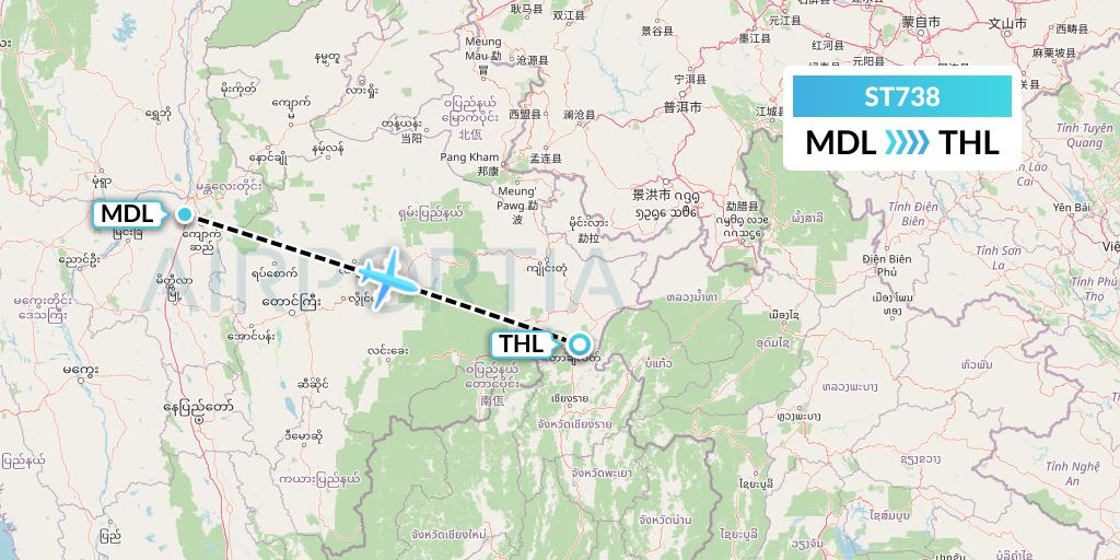 ST738 Air Thanlwin Flight Map: Mandalay to Tachilek