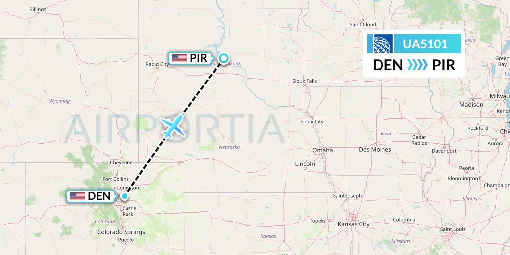 UA5101 United Airlines Flight Map: Denver to Pierre