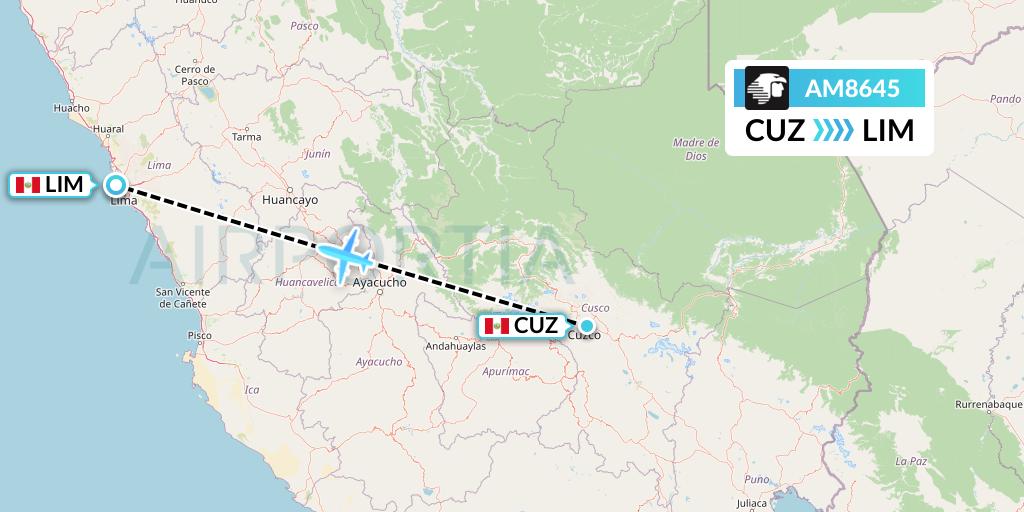 AM8645 Aeromexico Flight Map: Cusco to Lima