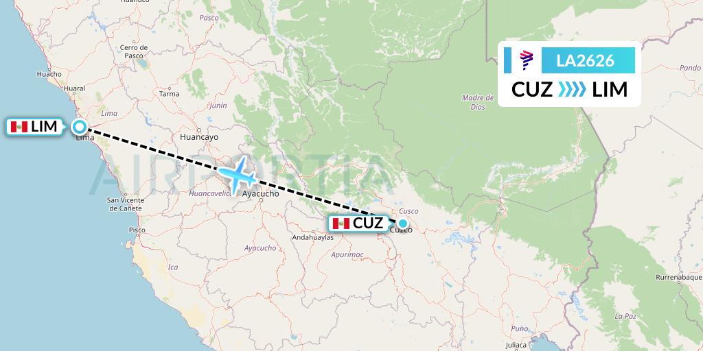 LA2626 LAN Airlines Flight Map: Cusco to Lima