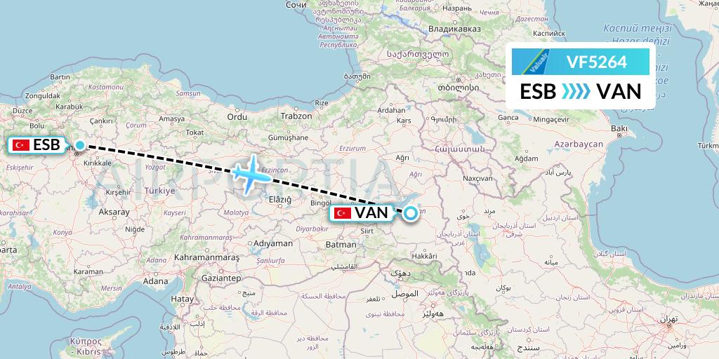 VF5264 ValuAir Flight Map: Ankara to Van