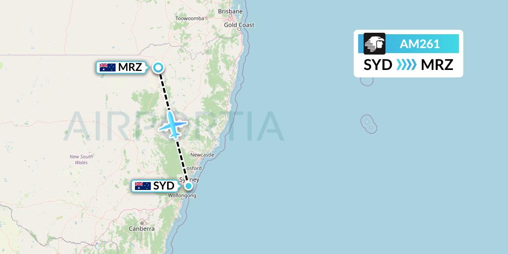 AM261 Aeromexico Flight Map: Sydney to Moree