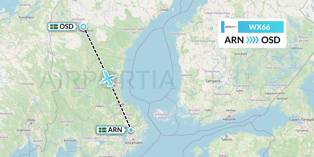 WX66 Cityjet Flight Map: Stockholm to Ostersund