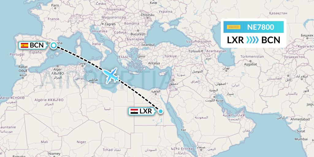 NE7800 Nesma Airlines Flight Map: Luxor to Barcelona