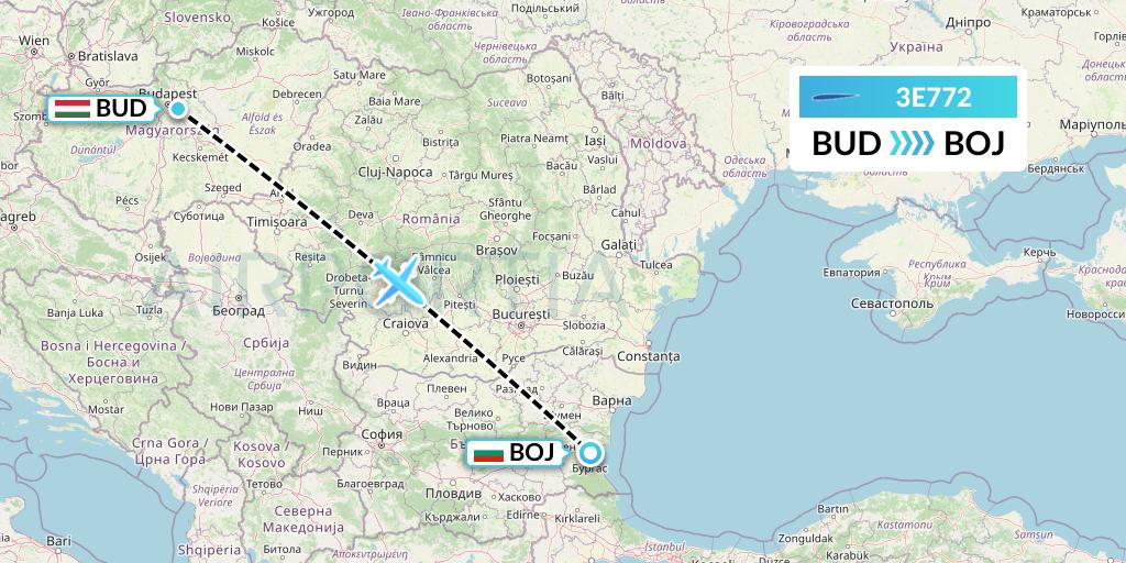 3E772 Air Choice One Flight Map: Budapest to Burgas