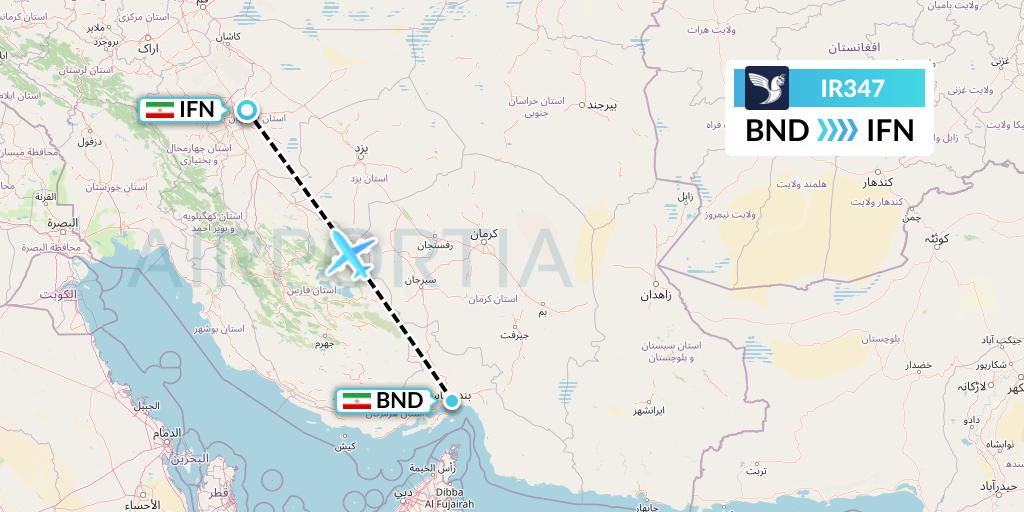 IR347 Iran Air Flight Map: Bandar Abbas to Isfahan
