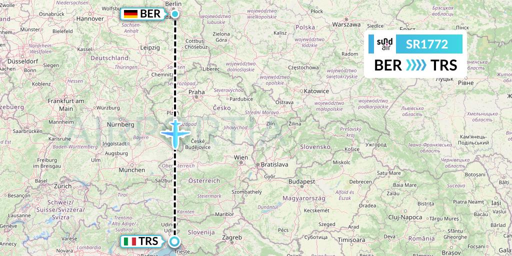 SR1772 SundAir Flight Map: Berlin to Trieste