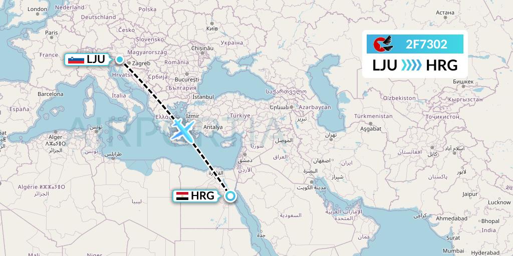 2F7302 twoFlex Taxi Aereo Flight Map: Ljubljana to Hurghada