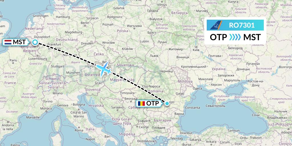 RO7301 Tarom Flight Map: Bucharest to Maastricht