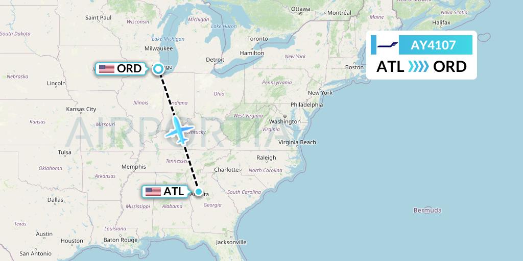 AY4107 Finnair Flight Map: Atlanta to Chicago
