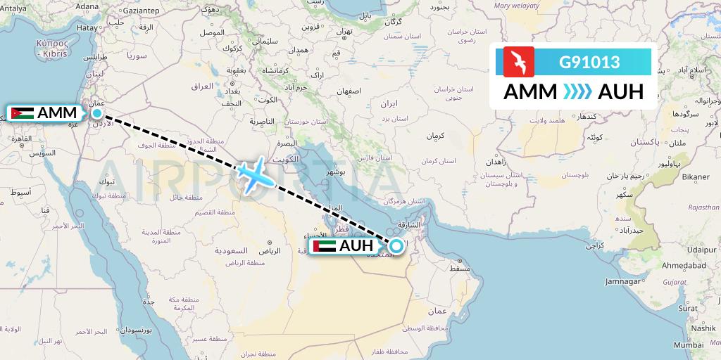 G91013 Air Arabia Flight Map: Amman to Abu Dhabi