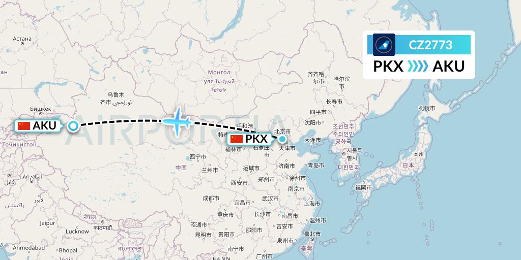 CZ2773 China Southern Airlines Flight Map: Beijing to Aksu