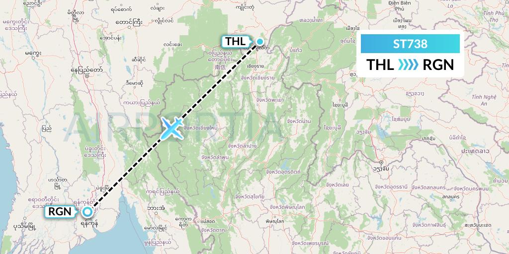 ST738 Air Thanlwin Flight Map: Tachilek to Yangon