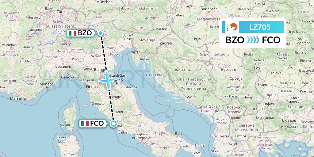 LZ705 Air Link Flight Map: Bolzano to Rome