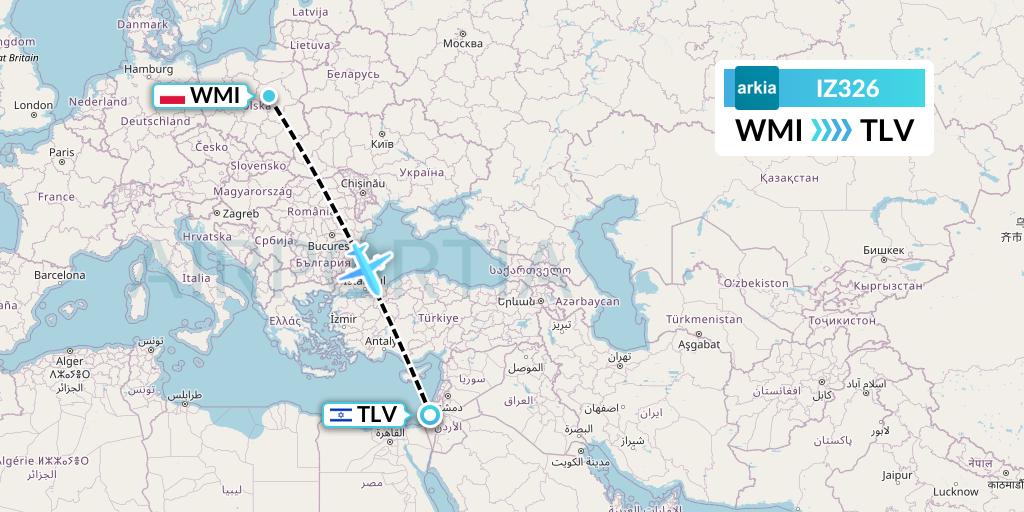IZ326 Arkia Israeli Airlines Flight Map: Warsaw to Tel Aviv