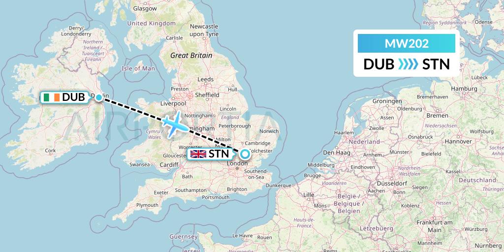 MW202 Mokulele Flight Service Flight Map: Dublin to London