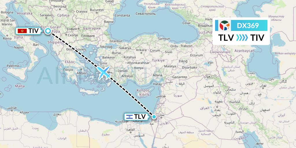 DX369 Danish Air Transport Flight Map: Tel Aviv to Tivat