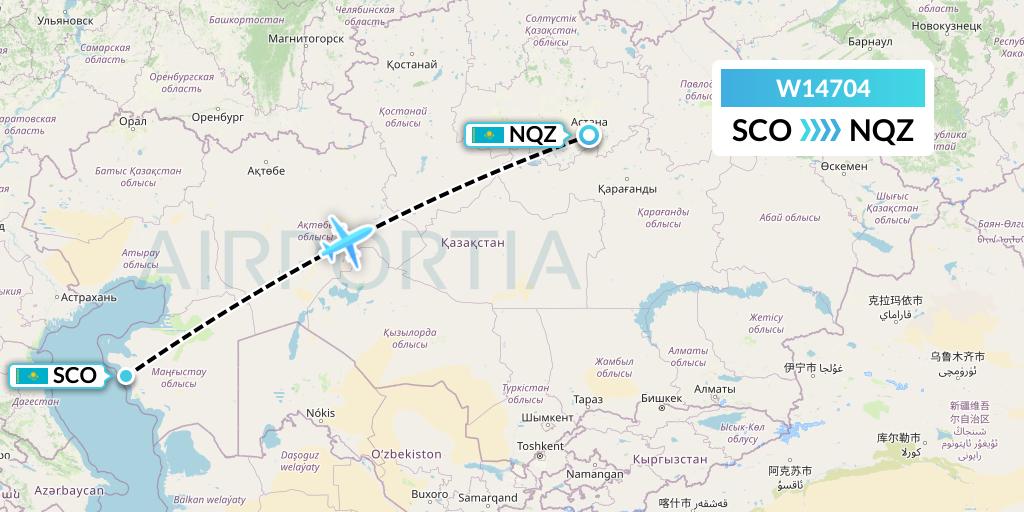 W14704 World Ticket Ltd Flight Map: Aktau to Astana