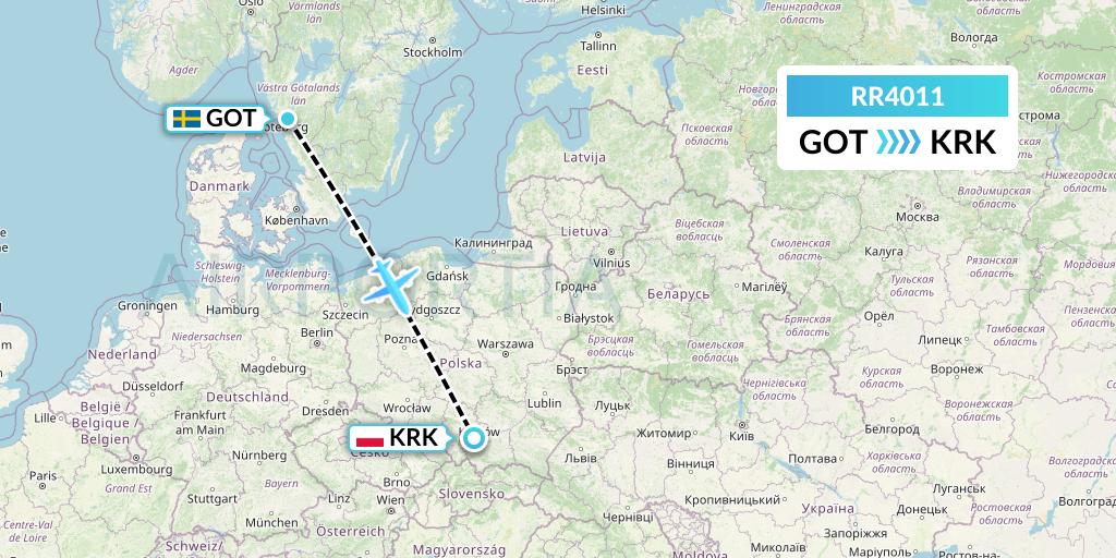 RR4011 Royal Air Force Flight Map: Gothenburg to Krakow