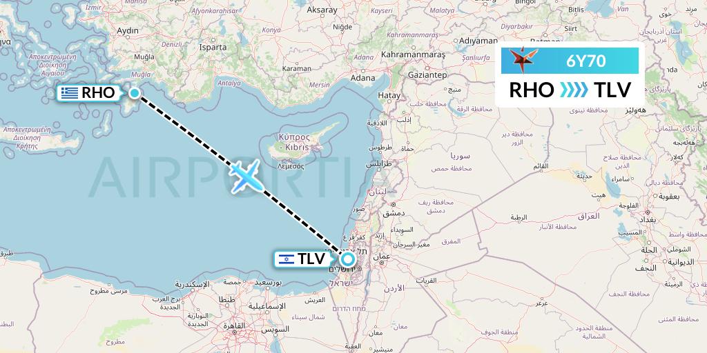 6Y70 SmartLynx Flight Map: Rhodes to Tel Aviv