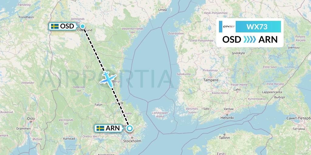 WX73 Cityjet Flight Map: Ostersund to Stockholm