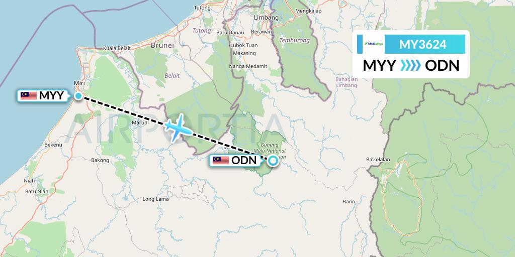 MY3624 MASwings Flight Map: Miri to Long Seridan