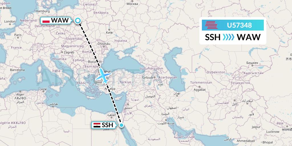 U57348 Karinou Airlines Flight Map: Sharm el-Sheikh to Warsaw