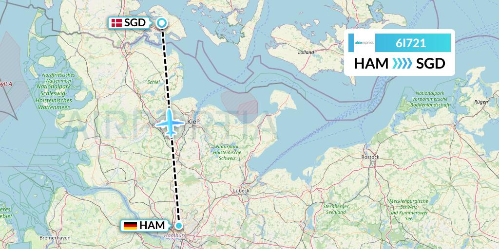 6I721 Air Alsie Flight Map: Hamburg to Sonderborg