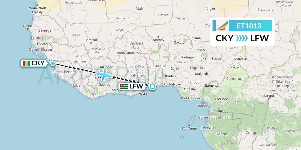 ET1013 Ethiopian Airlines Flight Map: Conakry to Lome