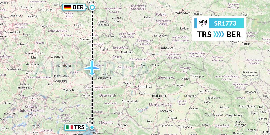 SR1773 SundAir Flight Map: Trieste to Berlin