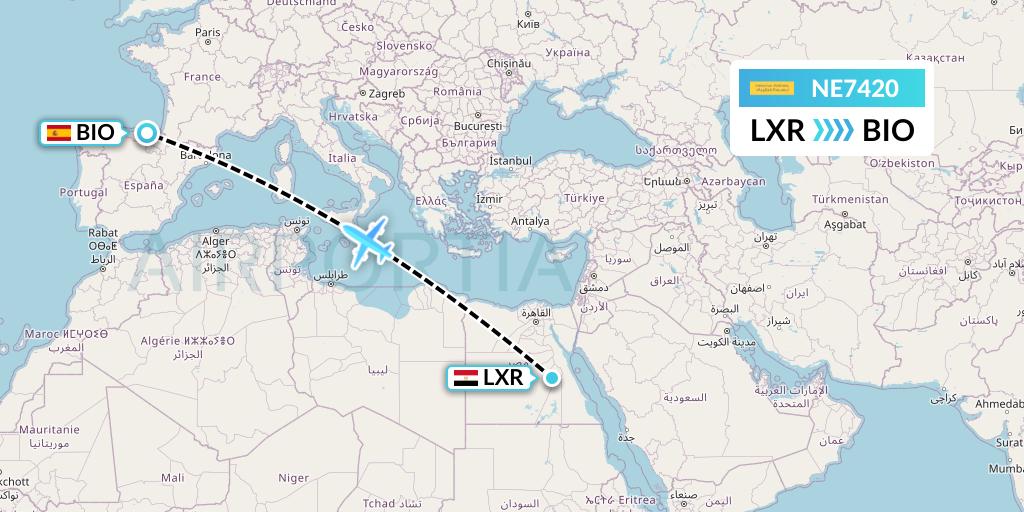 NE7420 Nesma Airlines Flight Map: Luxor to Bilbao