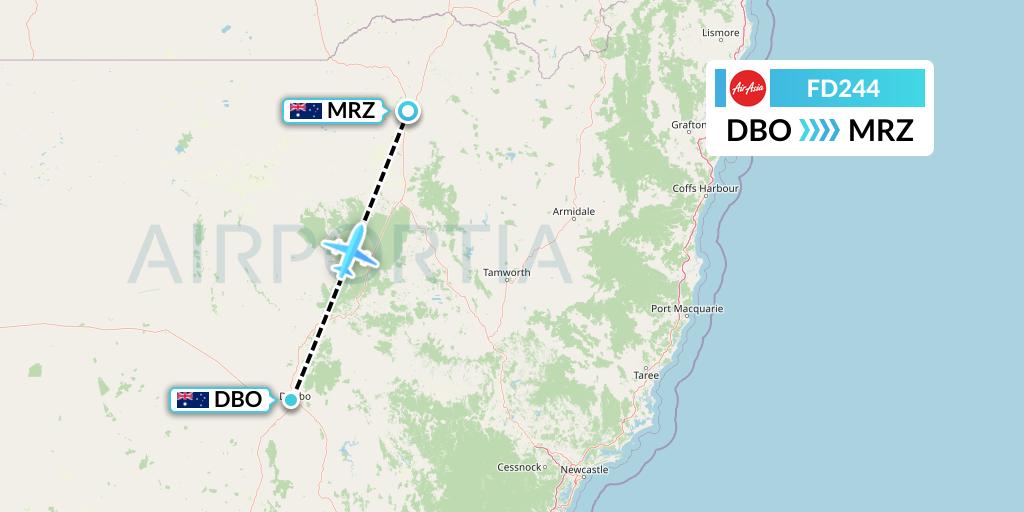 FD244 Thai AirAsia Flight Map: Dubbo to Moree