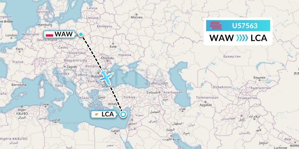 U57563 Karinou Airlines Flight Map: Warsaw to Larnaca