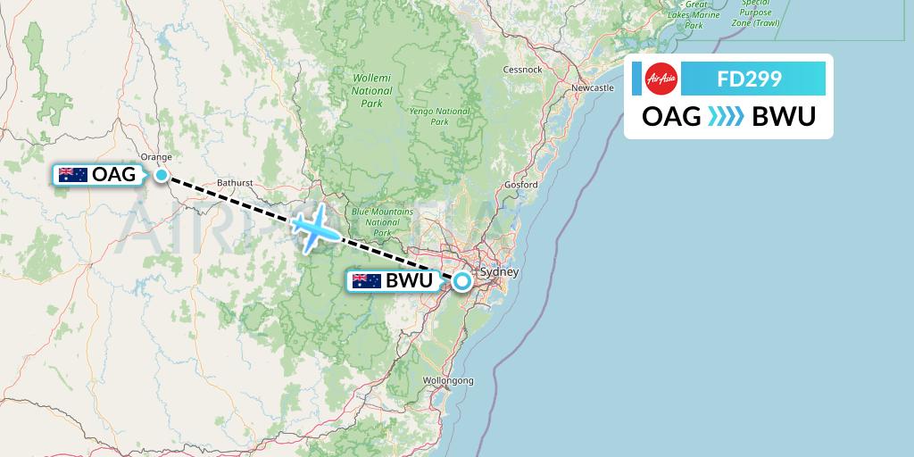 FD299 Thai AirAsia Flight Map: Orange to Bankstown