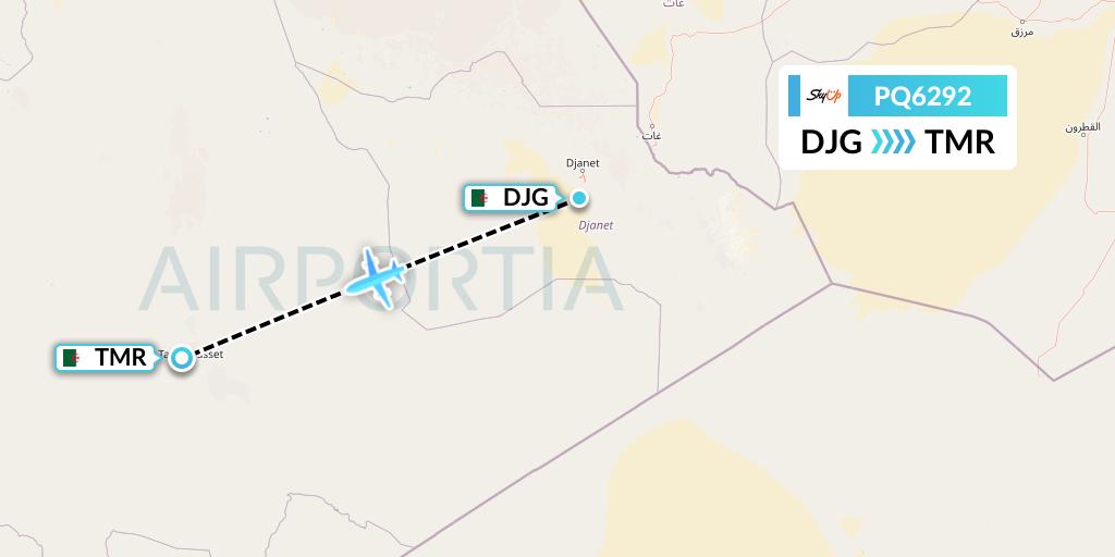 PQ6292 SkyUp Airlines Flight Map: Djanet to Tamanrasset
