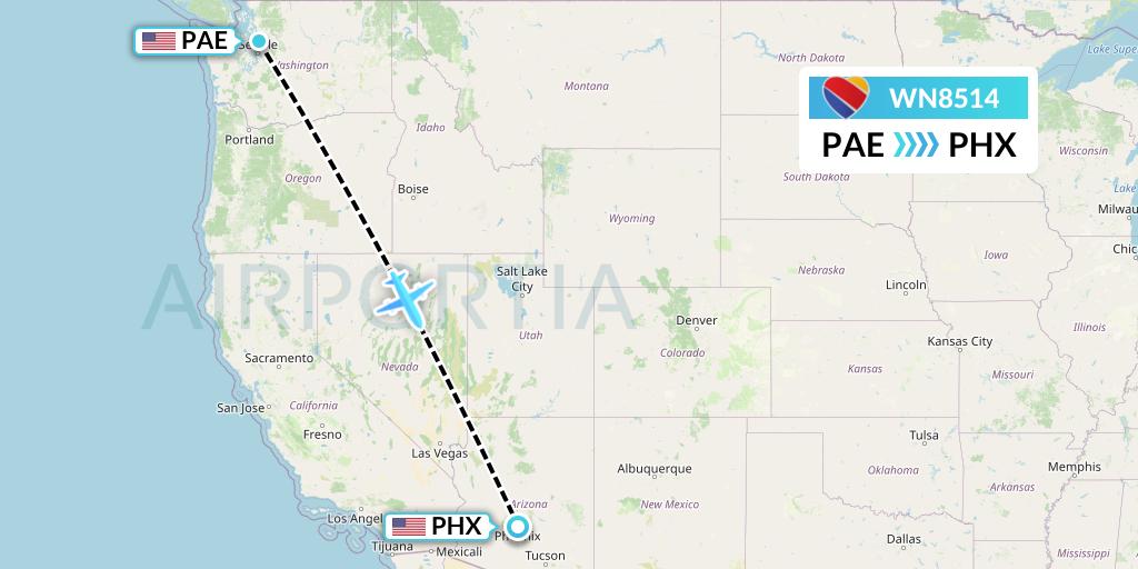 WN8514 Southwest Airlines Flight Map: Everett to Phoenix