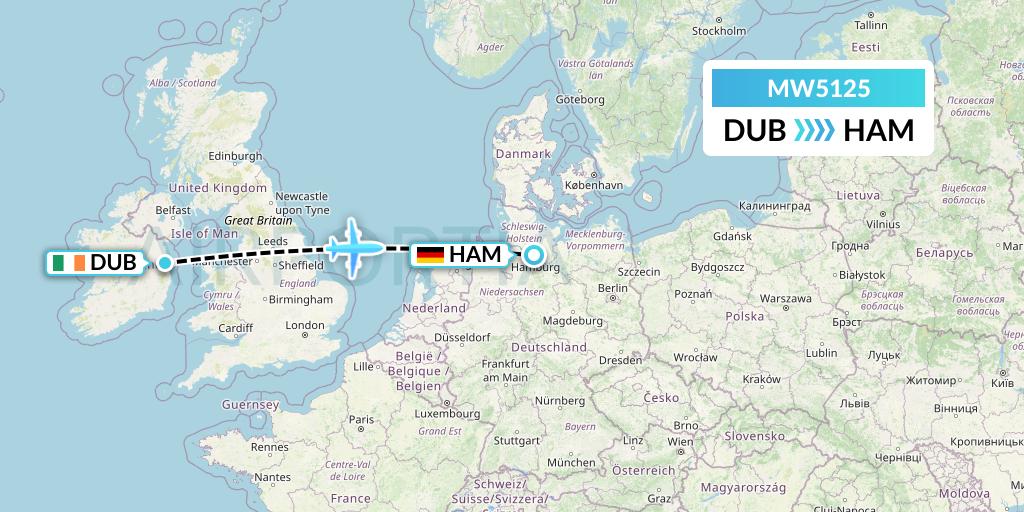 MW5125 Mokulele Flight Service Flight Map: Dublin to Hamburg