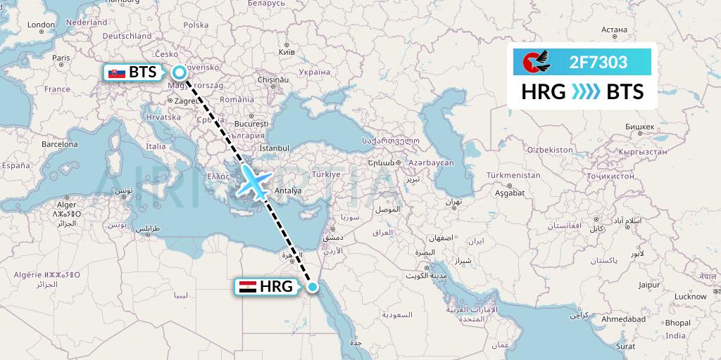 2F7303 twoFlex Taxi Aereo Flight Map: Hurghada to Bratislava