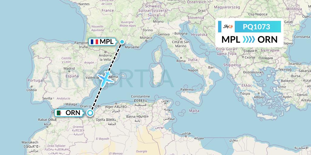 PQ1073 SkyUp Airlines Flight Map: Montpellier to Oran