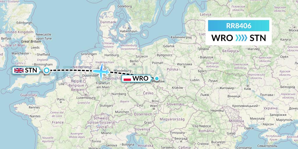 RR8406 Royal Air Force Flight Map: Wroclaw to London