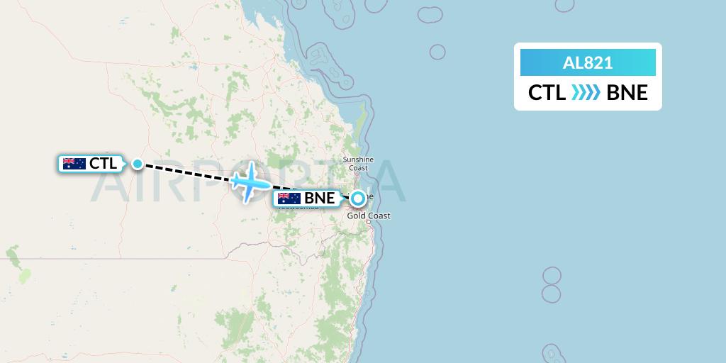 AL821 Air Leisure Flight Map: Charleville to Brisbane