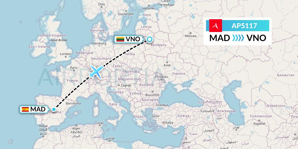 AP5117 AlbaStar Flight Map: Madrid to Vilnius