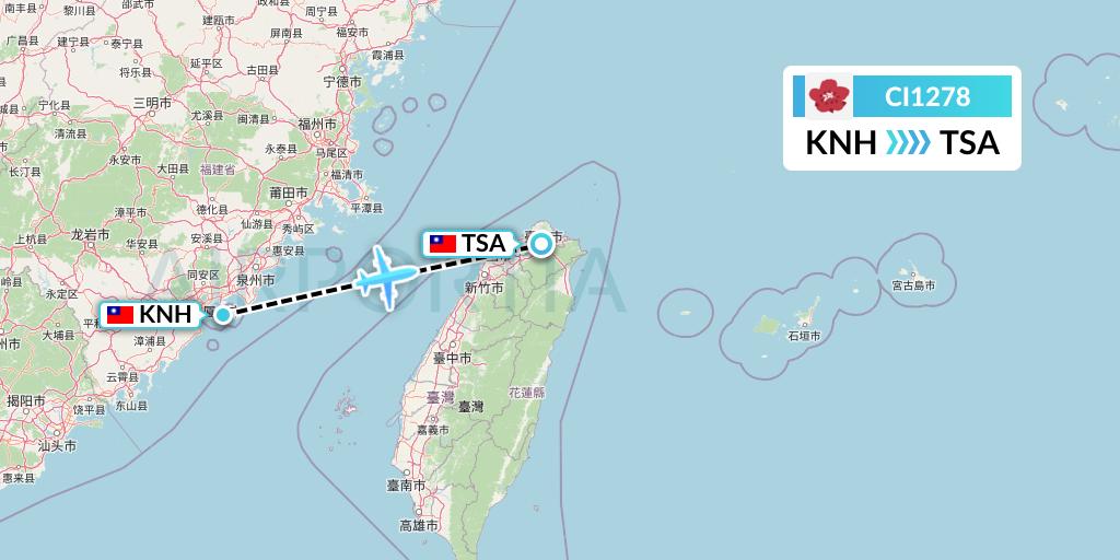 CI1278 China Airlines Flight Map: Kinmen to Taipei
