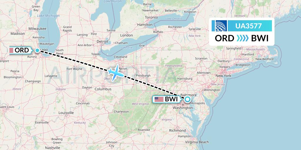 UA3577 United Airlines Flight Map: Chicago to Baltimore