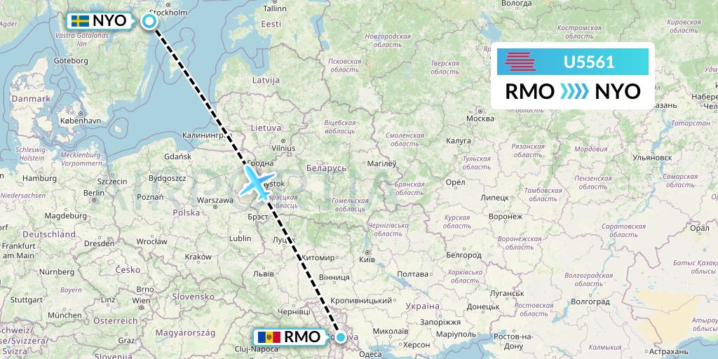 U5561 Karinou Airlines Flight Map: Chisinau to Stockholm