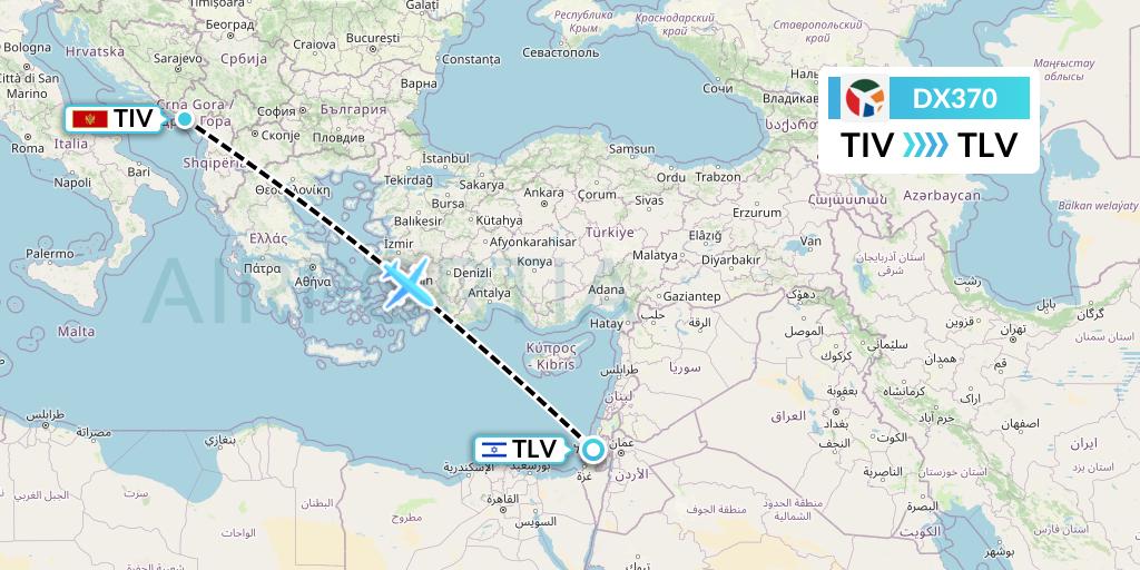 DX370 Danish Air Transport Flight Map: Tivat to Tel Aviv