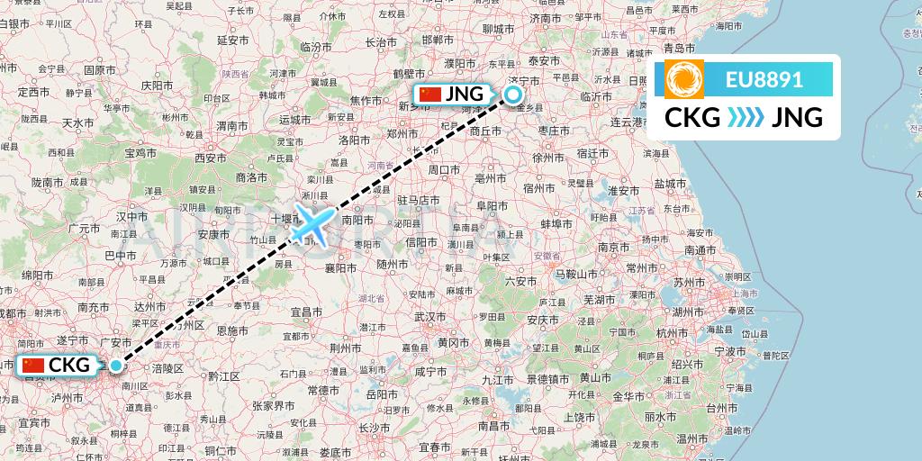 EU8891 Chengdu Airlines Flight Map: Chongqing to Jining