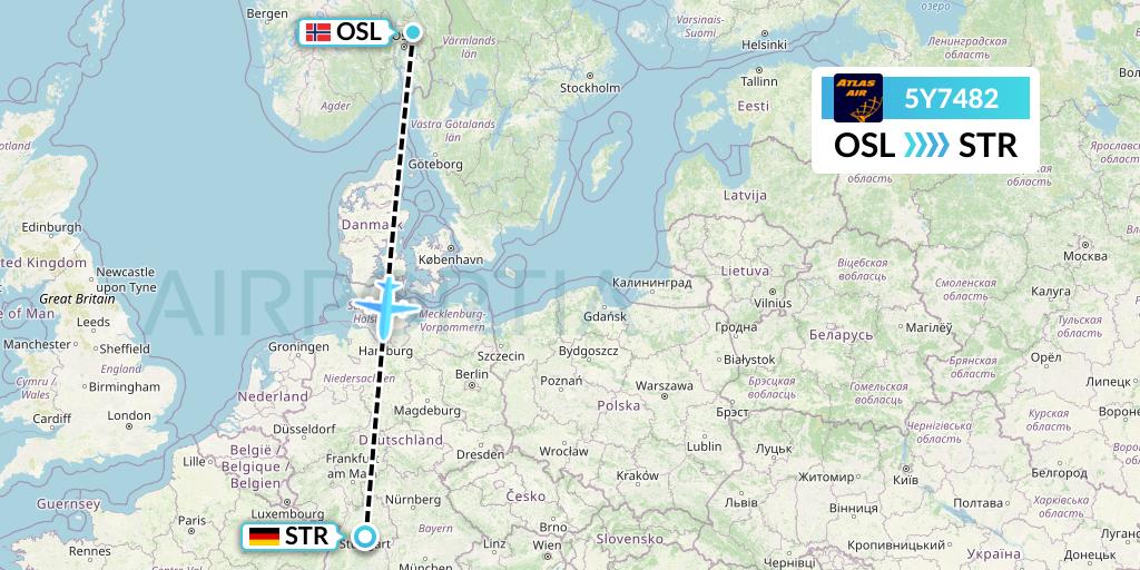 5Y7482 Atlas Air Flight Map: Oslo to Stuttgart
